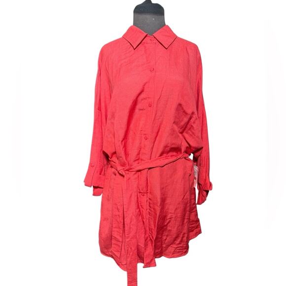 Linen Blend Belted Tunic Top NWT Size 2X Boho Lagenlook Modern Minimalist - Picture 1 of 7